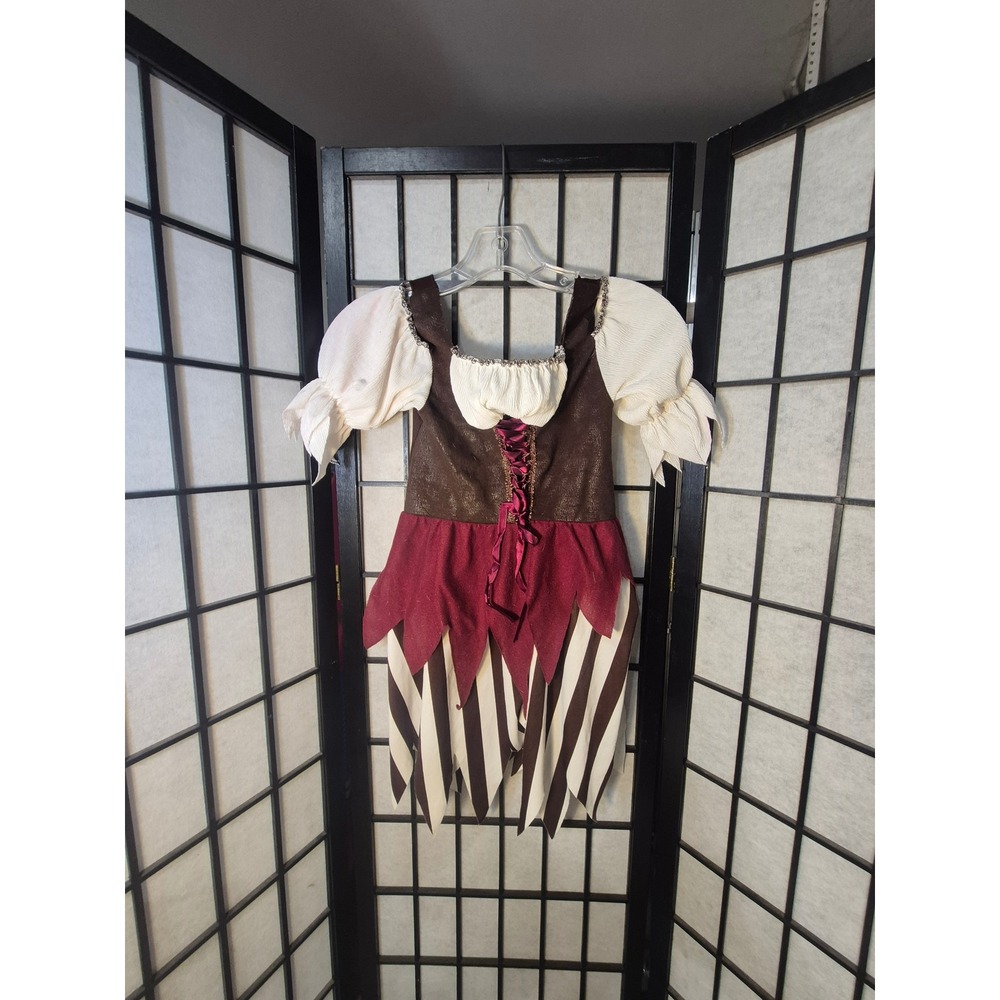 Pirate Wench Costume Dress Brown Burgundy Striped Renaissance Halloween Dress
